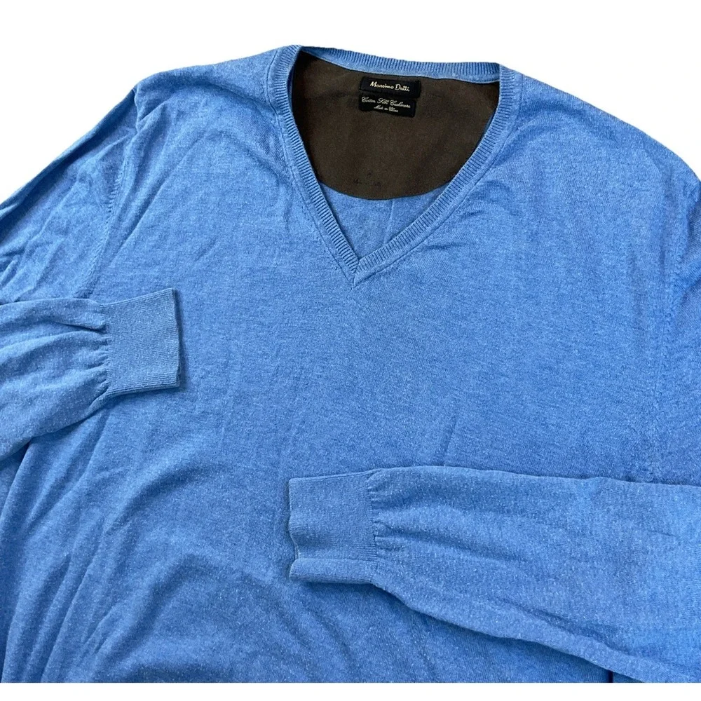 Massimo Dutti Sweater Men Sz M Pullover Cotton Silk Cashmere V-Neck Lightweight